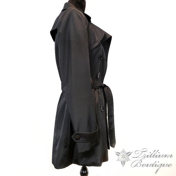 Calvin Klein Black Belted Trench Coat Medium - Picture 4 of 8